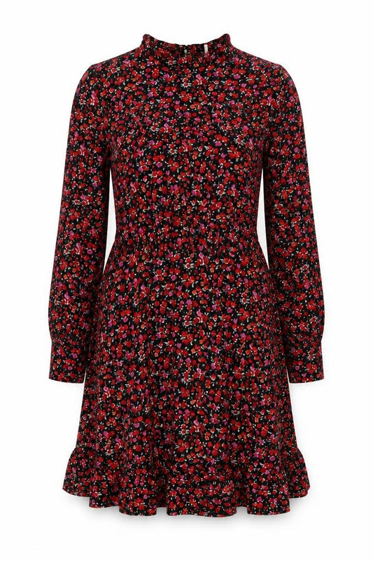 Front view of Oasis women’s multicoloured floral polyester a-line, size M, mock neck button