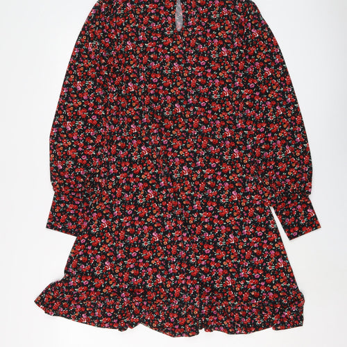 Oasis Womens Multicoloured Floral Polyester A-Line Size M Mock Neck Button