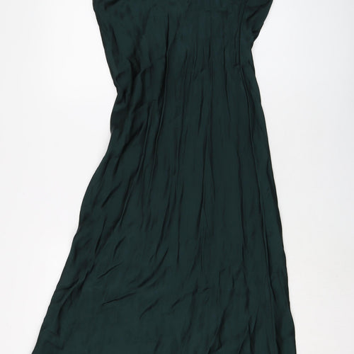 Zara Womens Green Viscose A-Line Size S Collared Zip