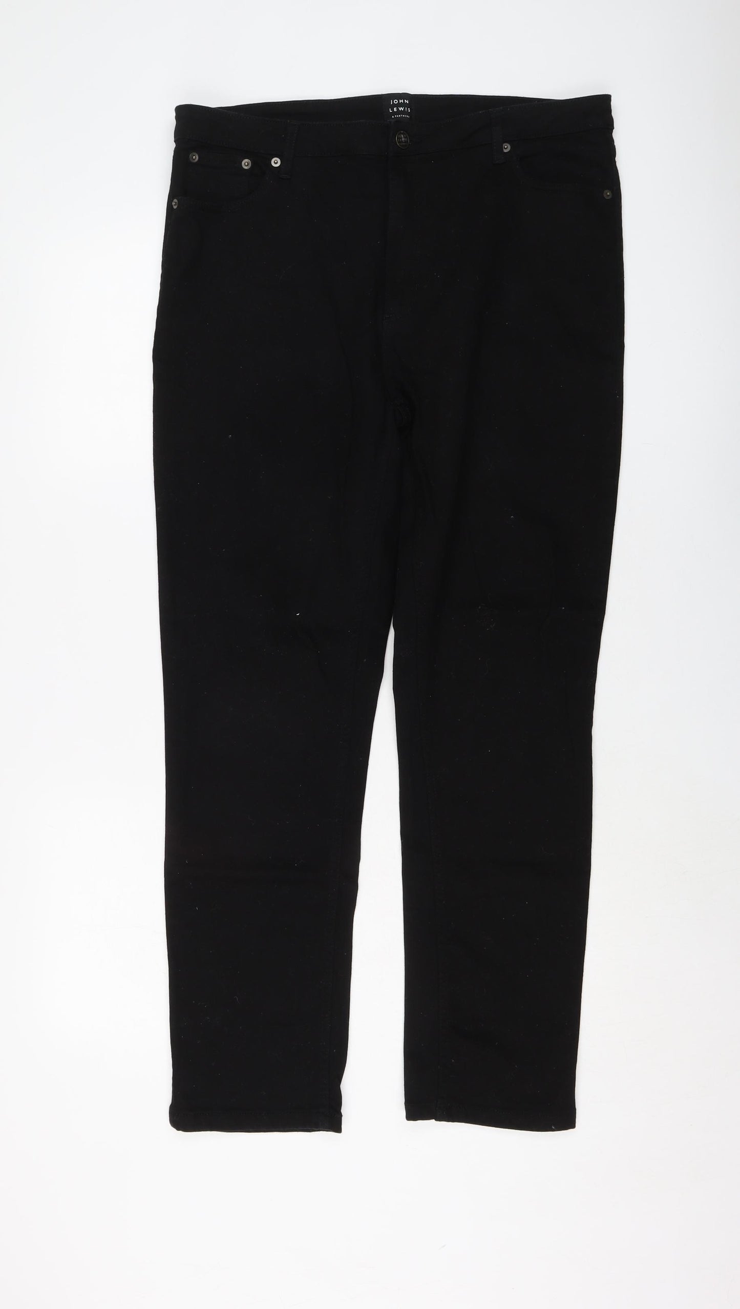 John Lewis Womens Black Cotton Straight Jeans Size 16 L29 in Regular Button