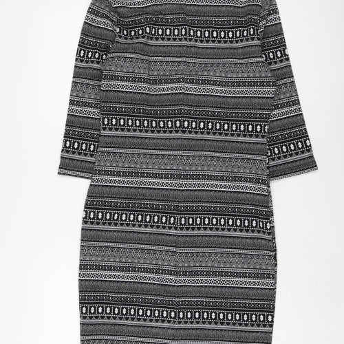 New Look Womens Black Geometric Polyester Pencil Dress Size 14 Round Neck Pullover