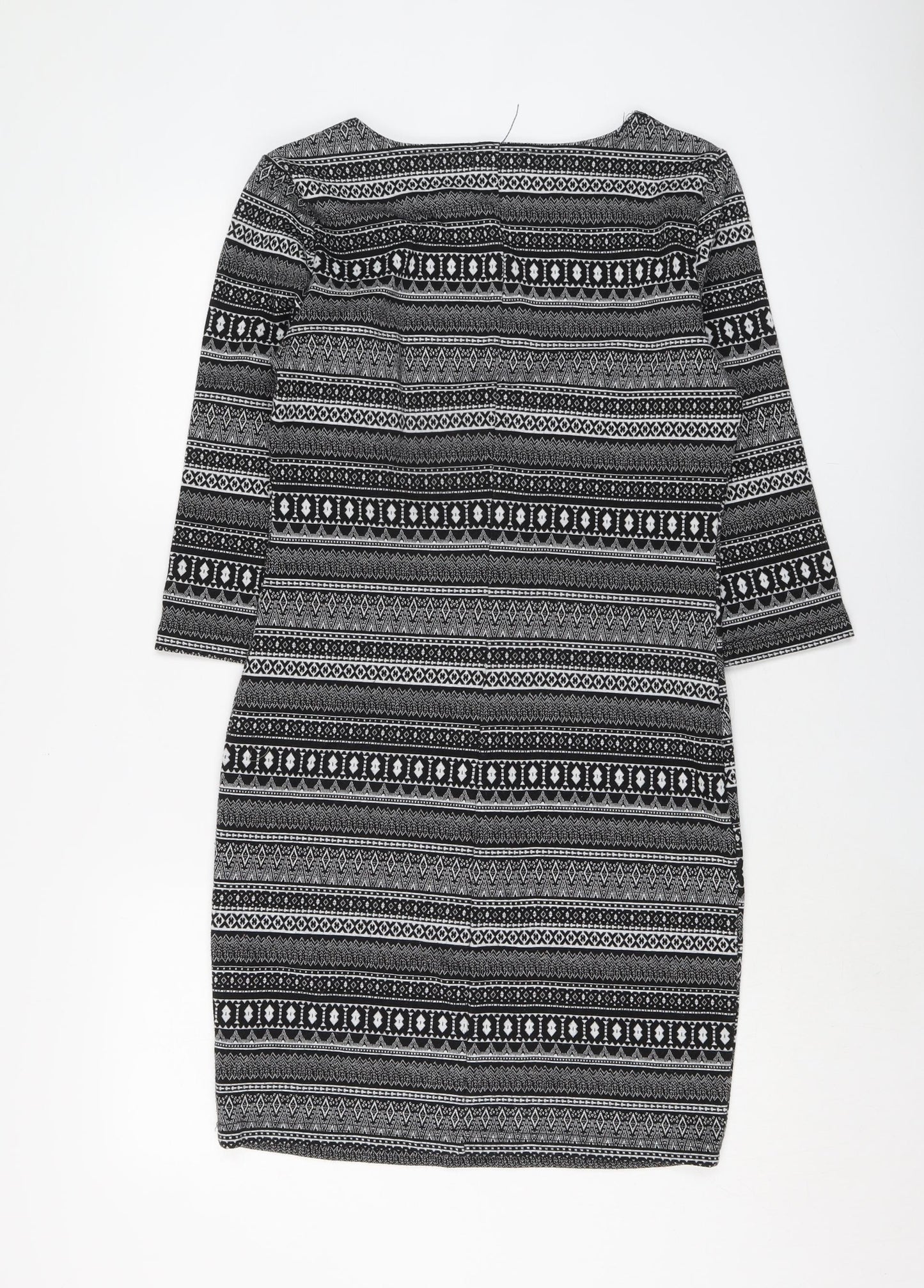 New Look Womens Black Geometric Polyester Pencil Dress Size 14 Round Neck Pullover