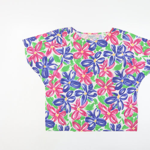 Para Womens Multicoloured Floral Polyester Basic T-Shirt Size M Round Neck