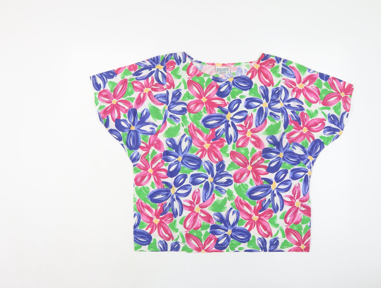 Para Womens Multicoloured Floral Polyester Basic T-Shirt Size M Round Neck