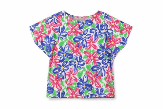 Front view of Para women’s multicoloured floral polyester basic t-shirt, size M, round neck