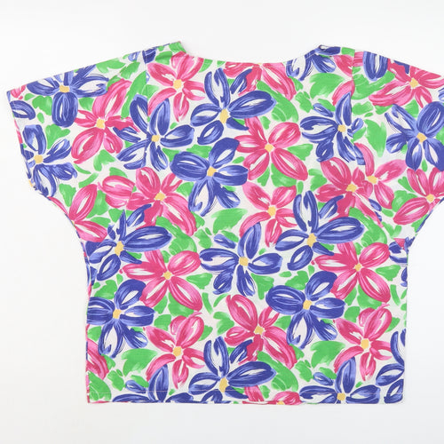 Para Womens Multicoloured Floral Polyester Basic T-Shirt Size M Round Neck