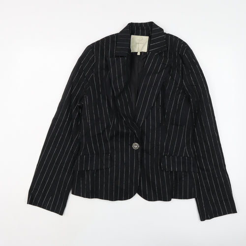 Fransa Womens Black Striped Cotton Jacket Suit Jacket Size L