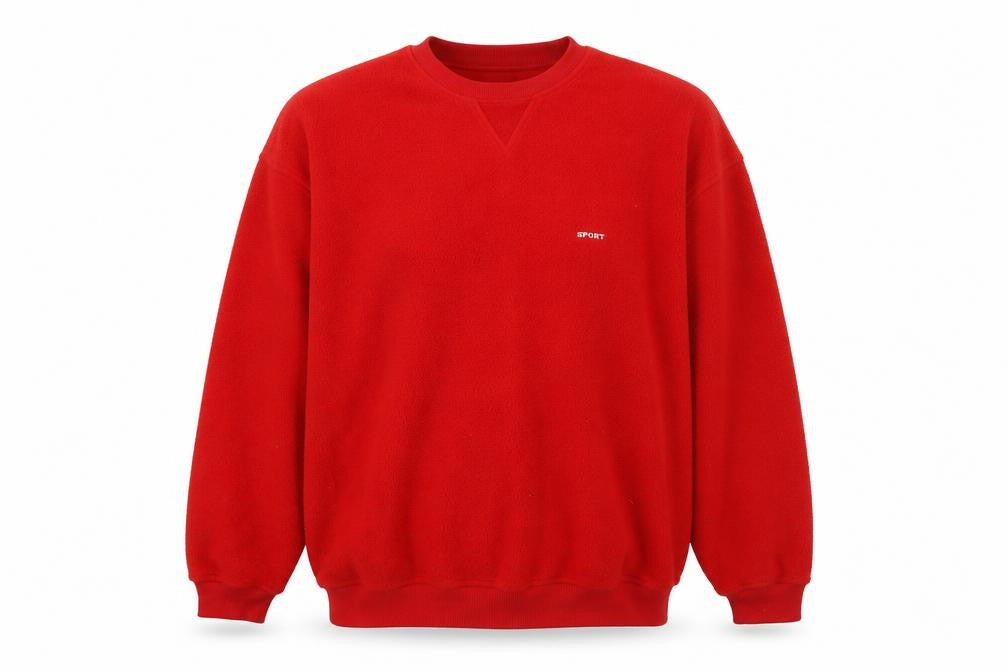 Front view of WEEKENDERS men’s red polyester pullover sweatshirt, size L