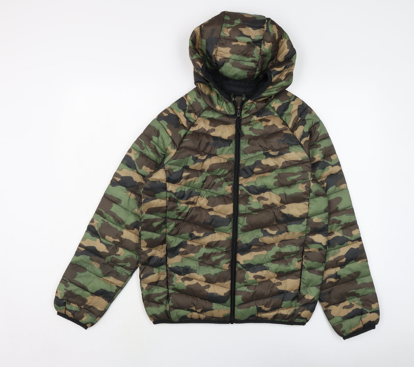 Marks and Spencer Boys Green Camouflage Puffer Jacket Jacket Size 12-13 Years Zip