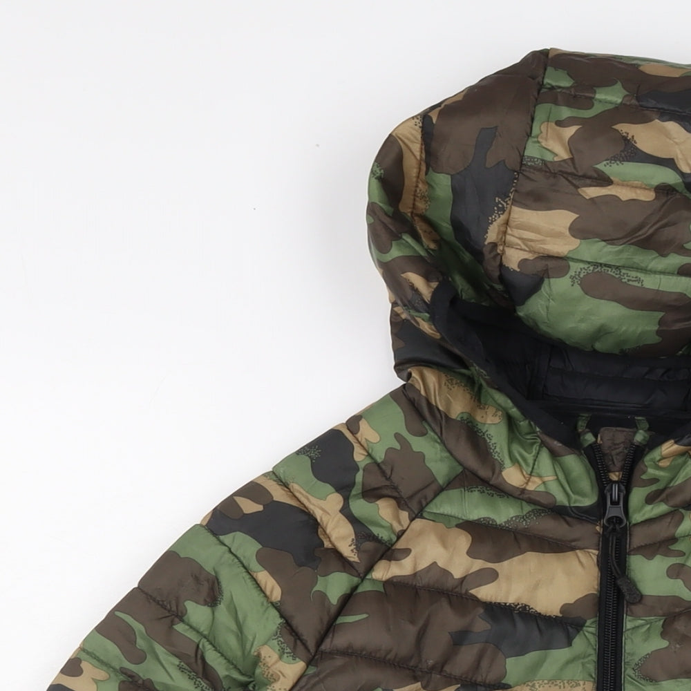 Marks and Spencer Boys Green Camouflage Puffer Jacket Jacket Size 12-13 Years Zip