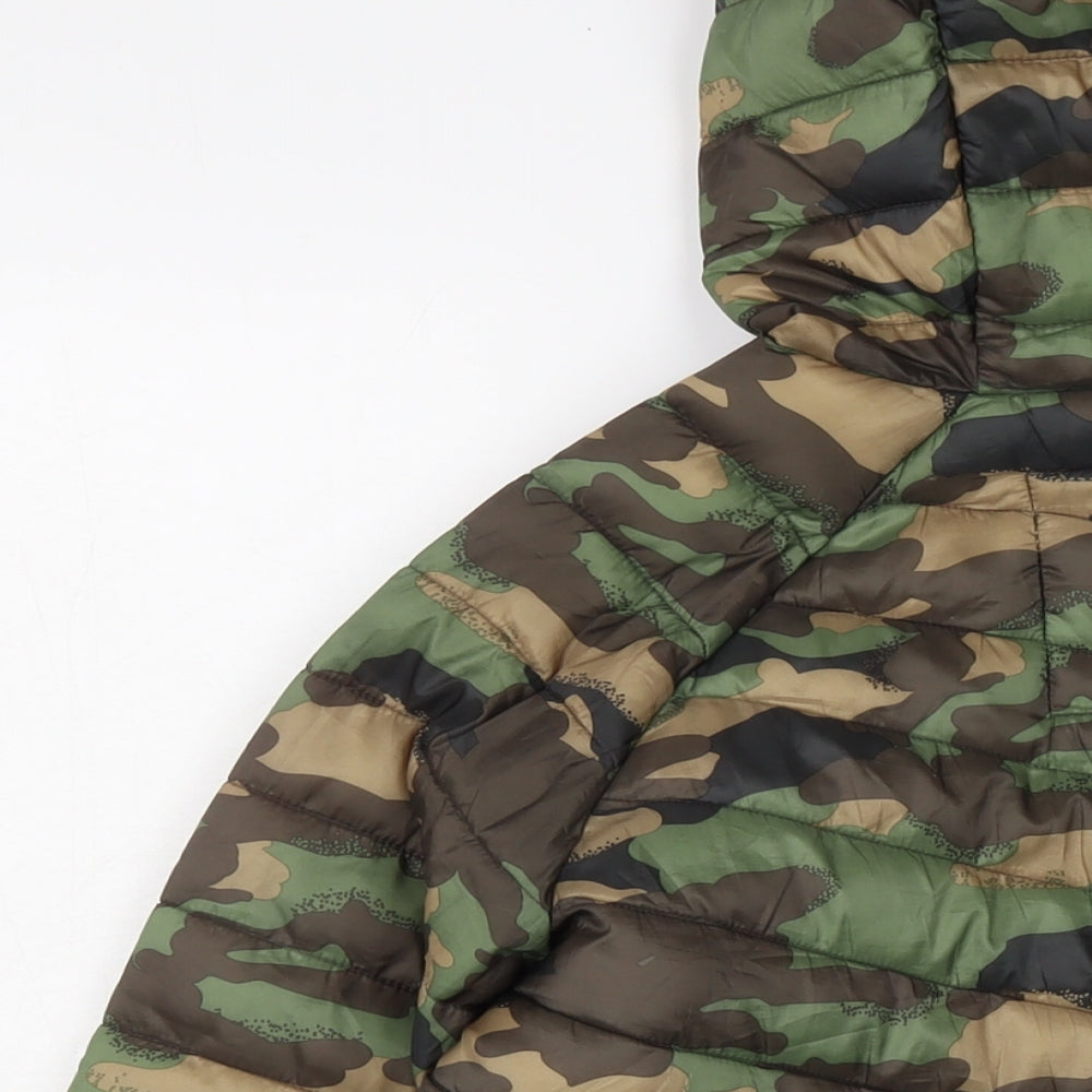 Marks and Spencer Boys Green Camouflage Puffer Jacket Jacket Size 12-13 Years Zip