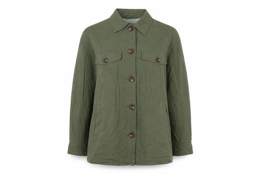 Front view of Zara women’s green jacket, size S, button