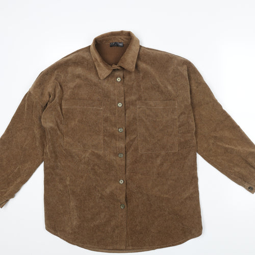 Rebellious Womens Brown Polyester Basic Button-Up Size 8 Collared
