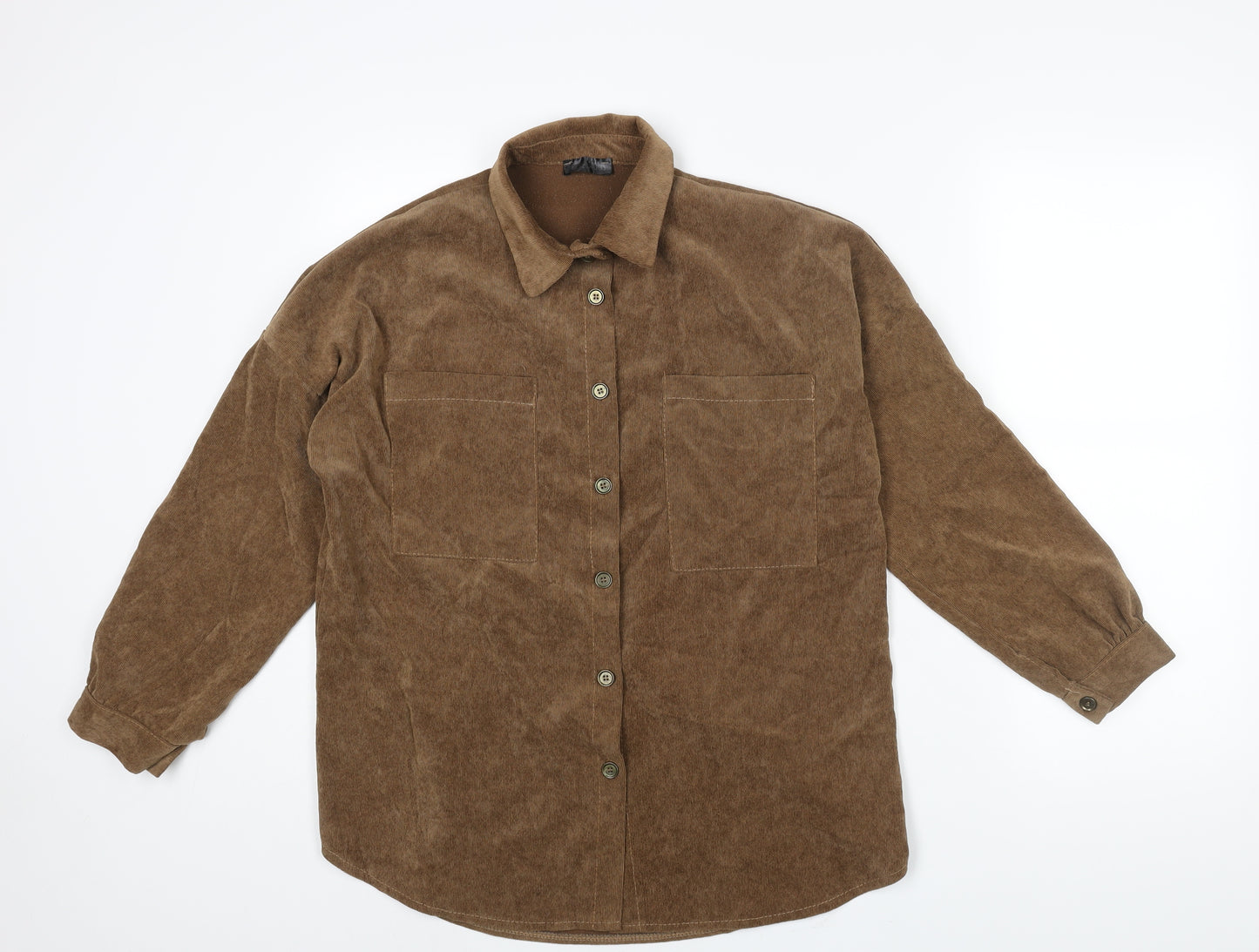 Rebellious Womens Brown Polyester Basic Button-Up Size 8 Collared