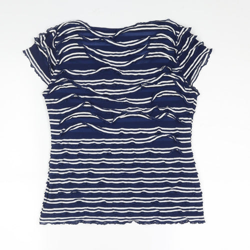 Phase Eight Womens Blue Striped Polyester Basic Blouse Size 10 Round Neck - Layered Frill Detail