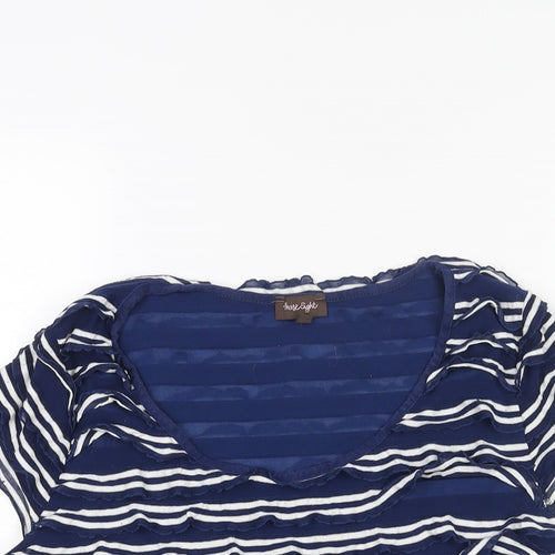 Phase Eight Womens Blue Striped Polyester Basic Blouse Size 10 Round Neck - Layered Frill Detail