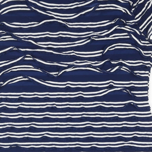 Phase Eight Womens Blue Striped Polyester Basic Blouse Size 10 Round Neck - Layered Frill Detail
