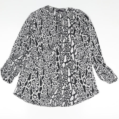 Marks and Spencer Womens Black Geometric Viscose Basic Blouse Size 8 V-Neck