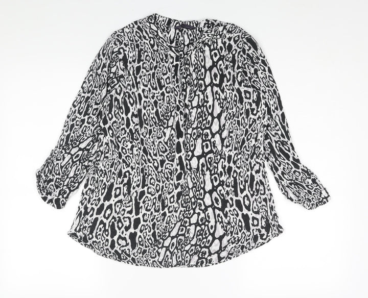 Marks and Spencer Womens Black Geometric Viscose Basic Blouse Size 8 V-Neck