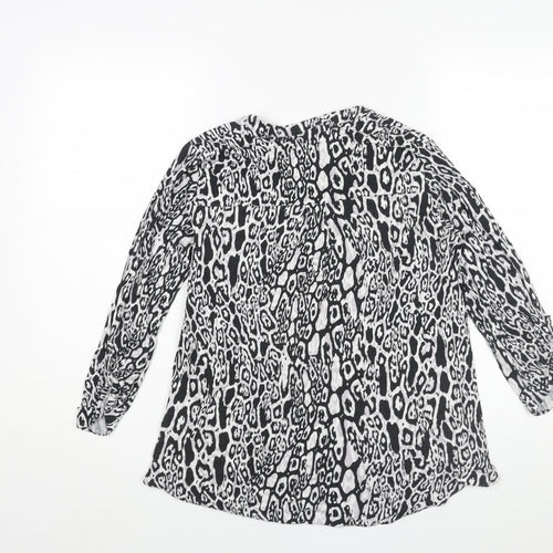 Marks and Spencer Womens Black Geometric Viscose Basic Blouse Size 8 V-Neck