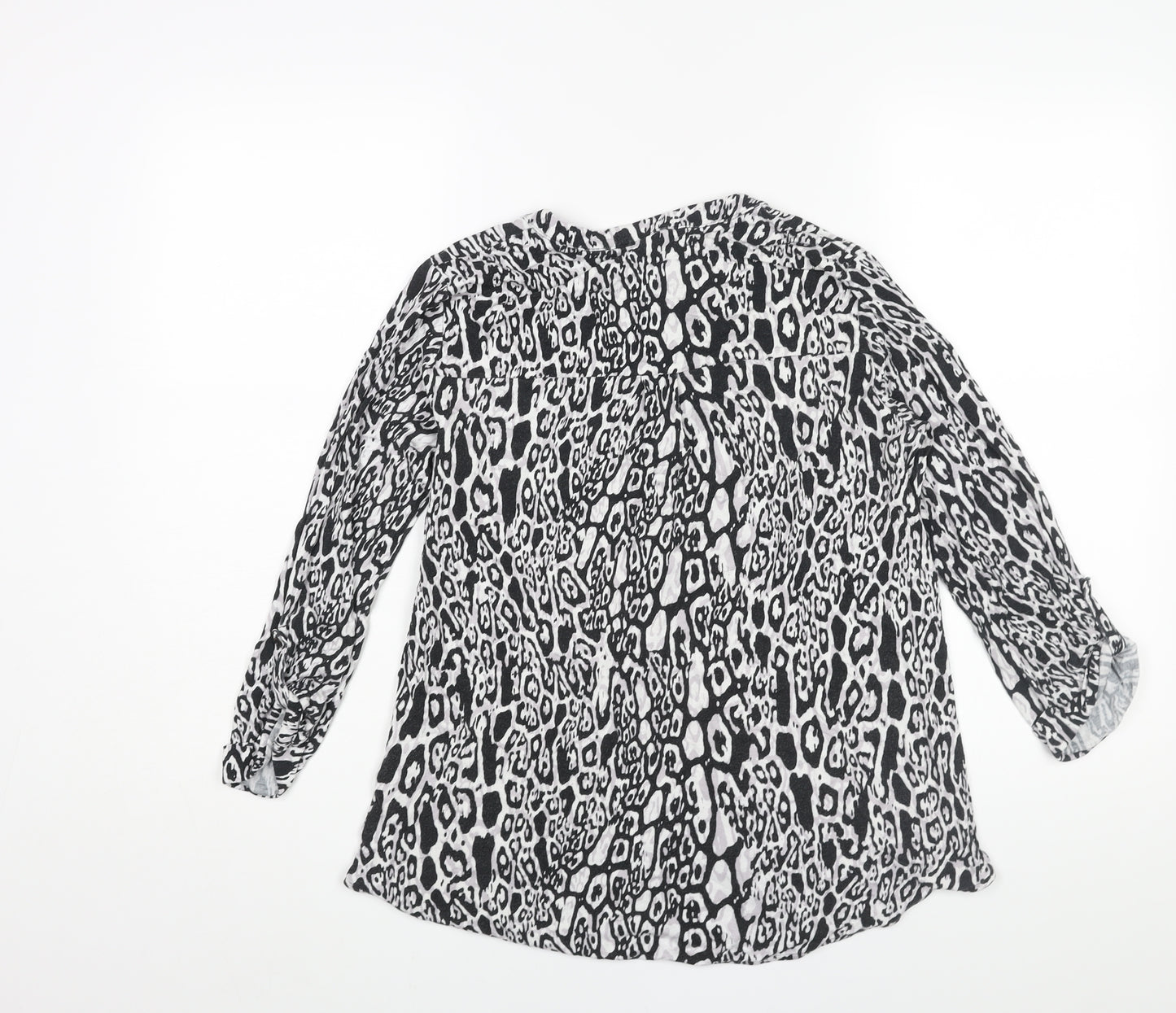 Marks and Spencer Womens Black Geometric Viscose Basic Blouse Size 8 V-Neck