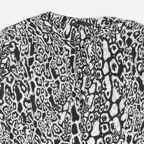 Marks and Spencer Womens Black Geometric Viscose Basic Blouse Size 8 V-Neck