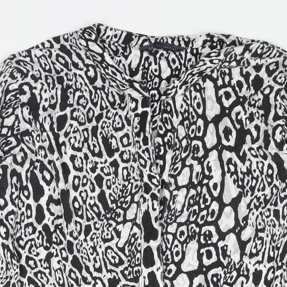 Marks and Spencer Womens Black Geometric Viscose Basic Blouse Size 8 V-Neck