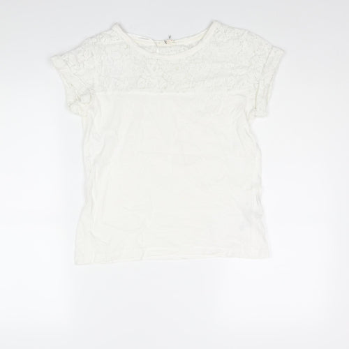Esprit Womens White Polyester Basic Blouse Size XS Round Neck - Lace Panel Pocket