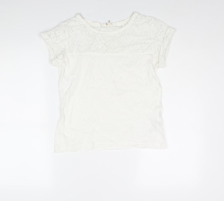 Esprit Womens White Polyester Basic Blouse Size XS Round Neck - Lace Panel Pocket