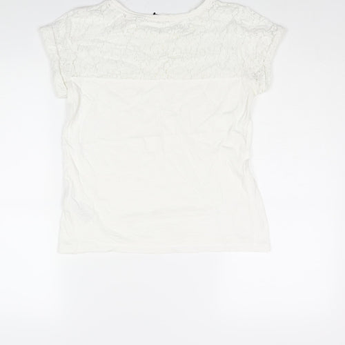 Esprit Womens White Polyester Basic Blouse Size XS Round Neck - Lace Panel Pocket