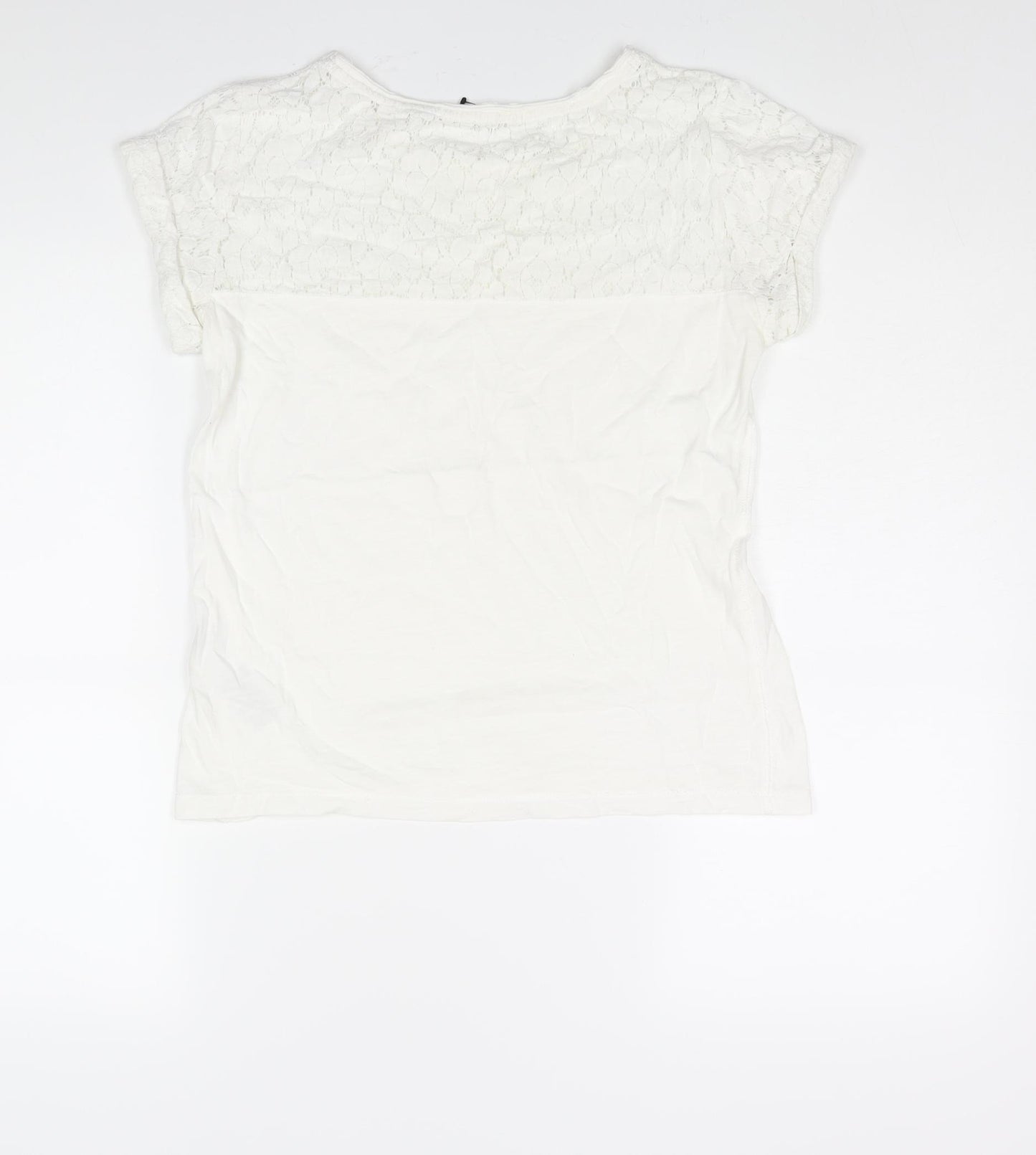 Esprit Womens White Polyester Basic Blouse Size XS Round Neck - Lace Panel Pocket