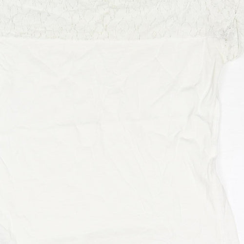 Esprit Womens White Polyester Basic Blouse Size XS Round Neck - Lace Panel Pocket