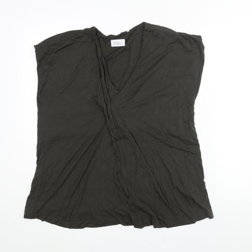 Foil Womens Brown Viscose Basic Blouse Size XL V-Neck - Pleat Detail