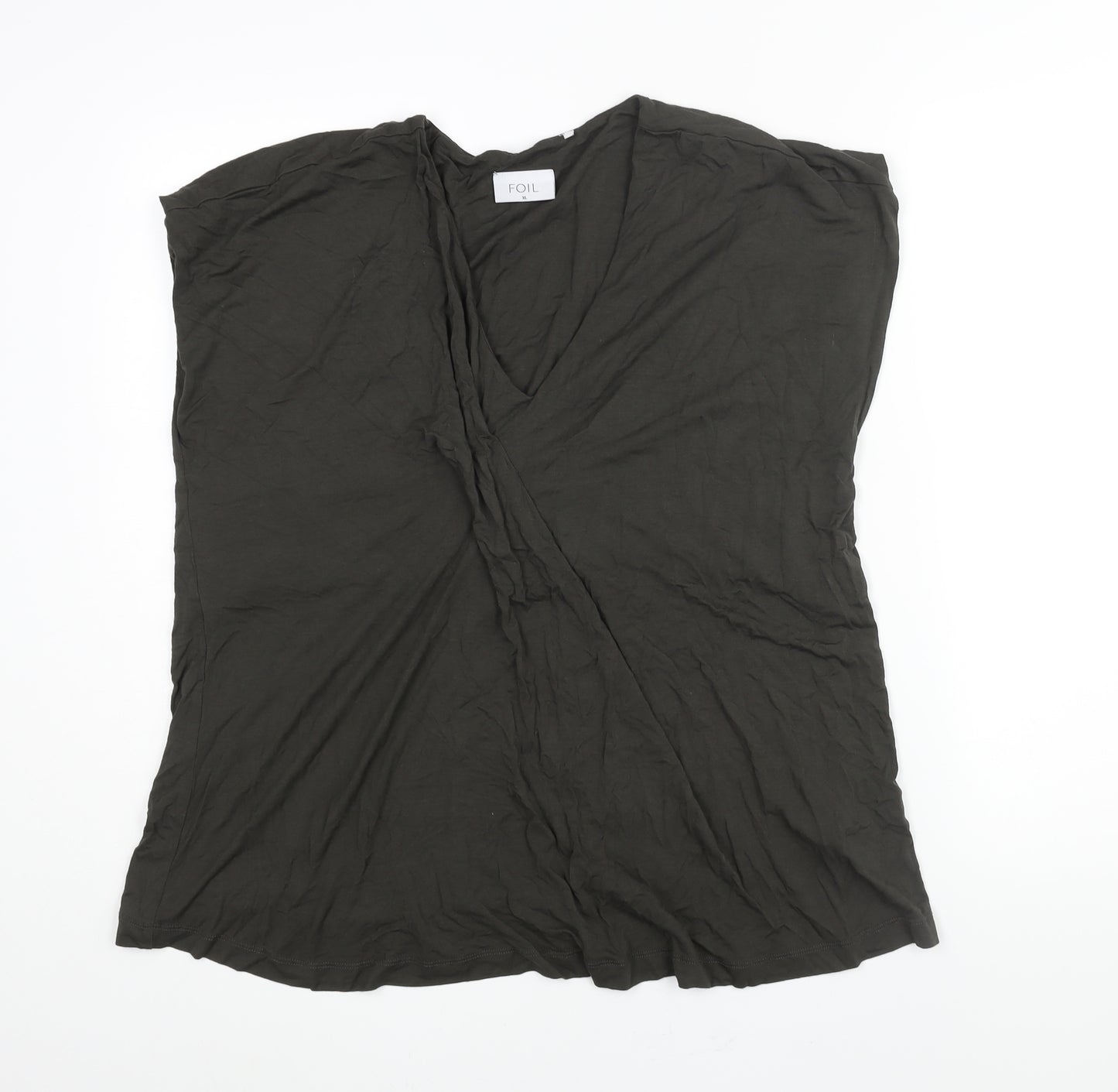 Foil Womens Brown Viscose Basic Blouse Size XL V-Neck - Pleat Detail