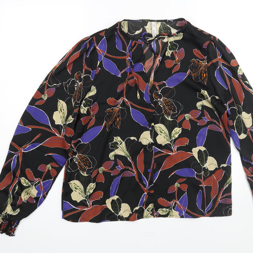 Mango Womens Multicoloured Floral Polyester Basic Blouse Size S V-Neck - Tie Detail