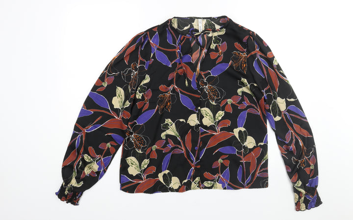 Mango Womens Multicoloured Floral Polyester Basic Blouse Size S V-Neck - Tie Detail