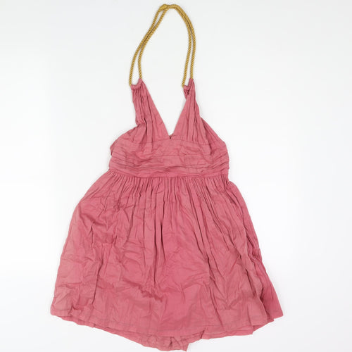 Topshop Womens Pink Cotton A-Line Size 8 Halter Zip - Rope Strap