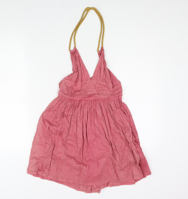 Topshop Womens Pink Cotton A-Line Size 8 Halter Zip - Rope Strap