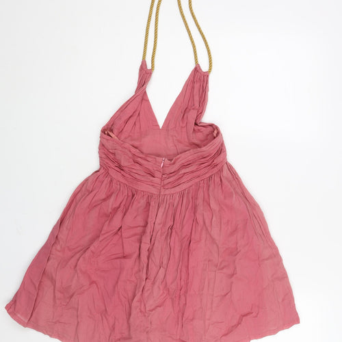 Topshop Womens Pink Cotton A-Line Size 8 Halter Zip - Rope Strap