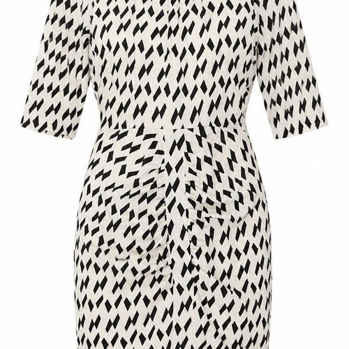 Country Road Womens Ivory Geometric Polyester Pencil Dress Size 6 Round Neck Zip - Vented Rouched