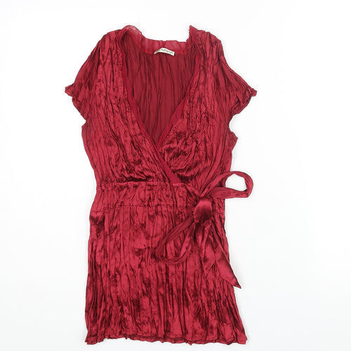 Autograph Womens Red Polyester Basic Blouse Size 14 V-Neck - Bow Detail