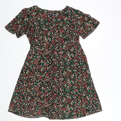 Marks and Spencer Womens Multicoloured Floral Polyester A-Line Size 10 V-Neck Zip