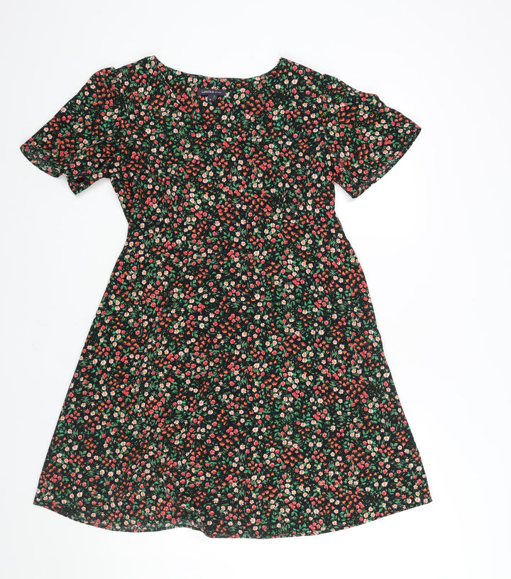 Marks and Spencer Womens Multicoloured Floral Polyester A-Line Size 10 V-Neck Zip
