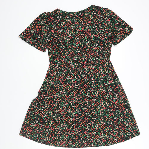 Marks and Spencer Womens Multicoloured Floral Polyester A-Line Size 10 V-Neck Zip