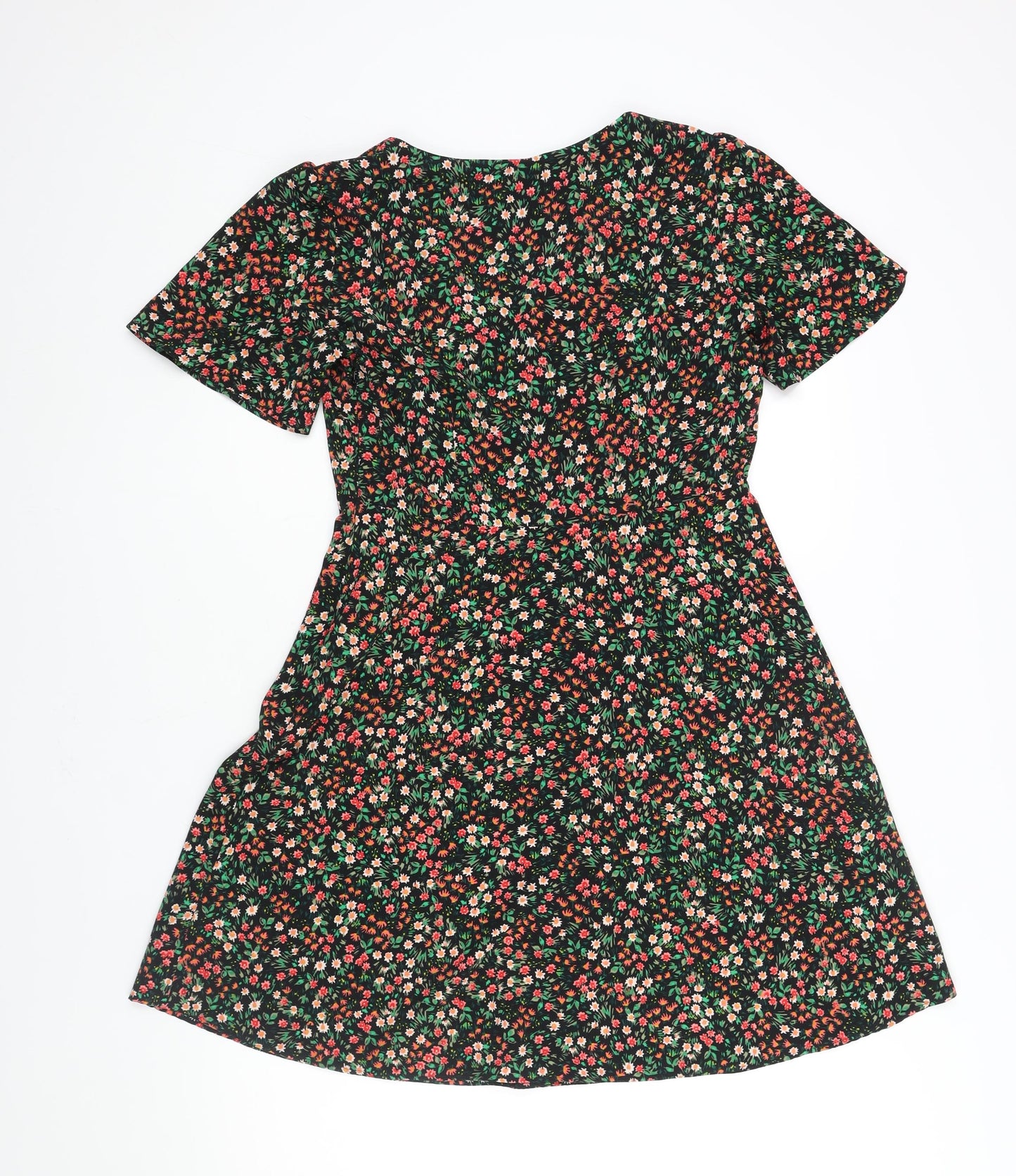 Marks and Spencer Womens Multicoloured Floral Polyester A-Line Size 10 V-Neck Zip