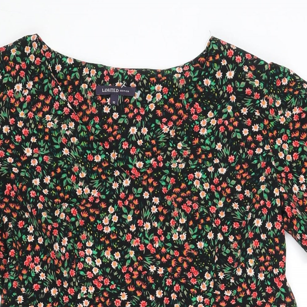 Marks and Spencer Womens Multicoloured Floral Polyester A-Line Size 10 V-Neck Zip