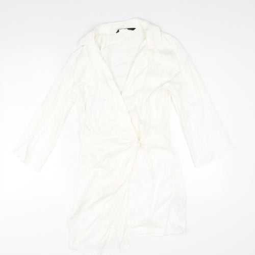 Zara Womens White Viscose Wrap Dress Size XS V-Neck Button