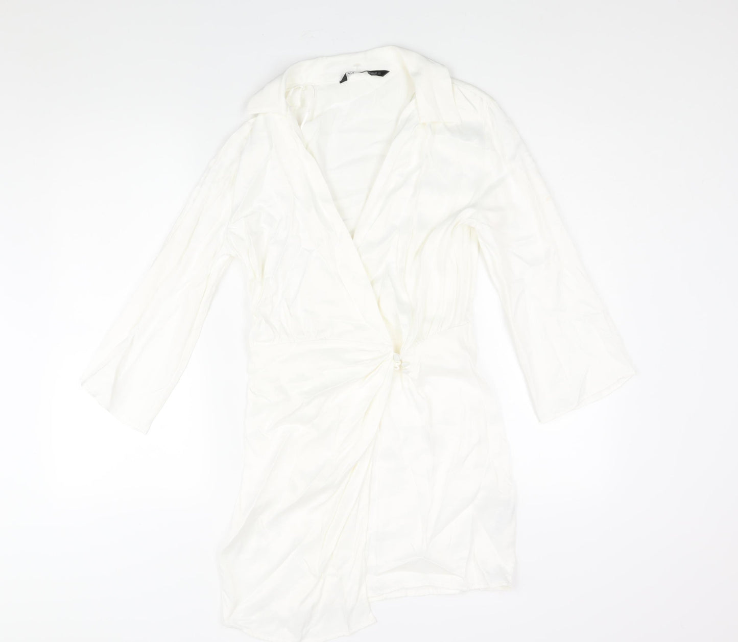 Zara Womens White Viscose Wrap Dress Size XS V-Neck Button