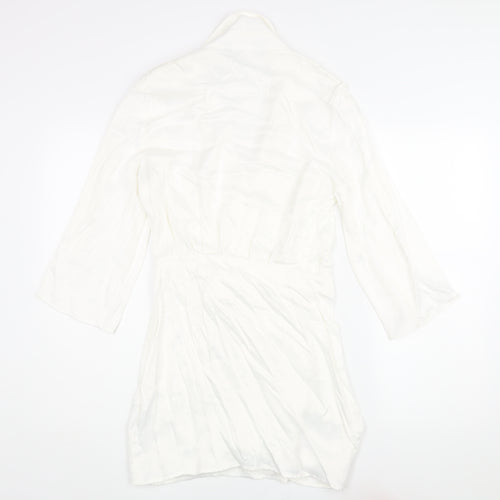 Zara Womens White Viscose Wrap Dress Size XS V-Neck Button