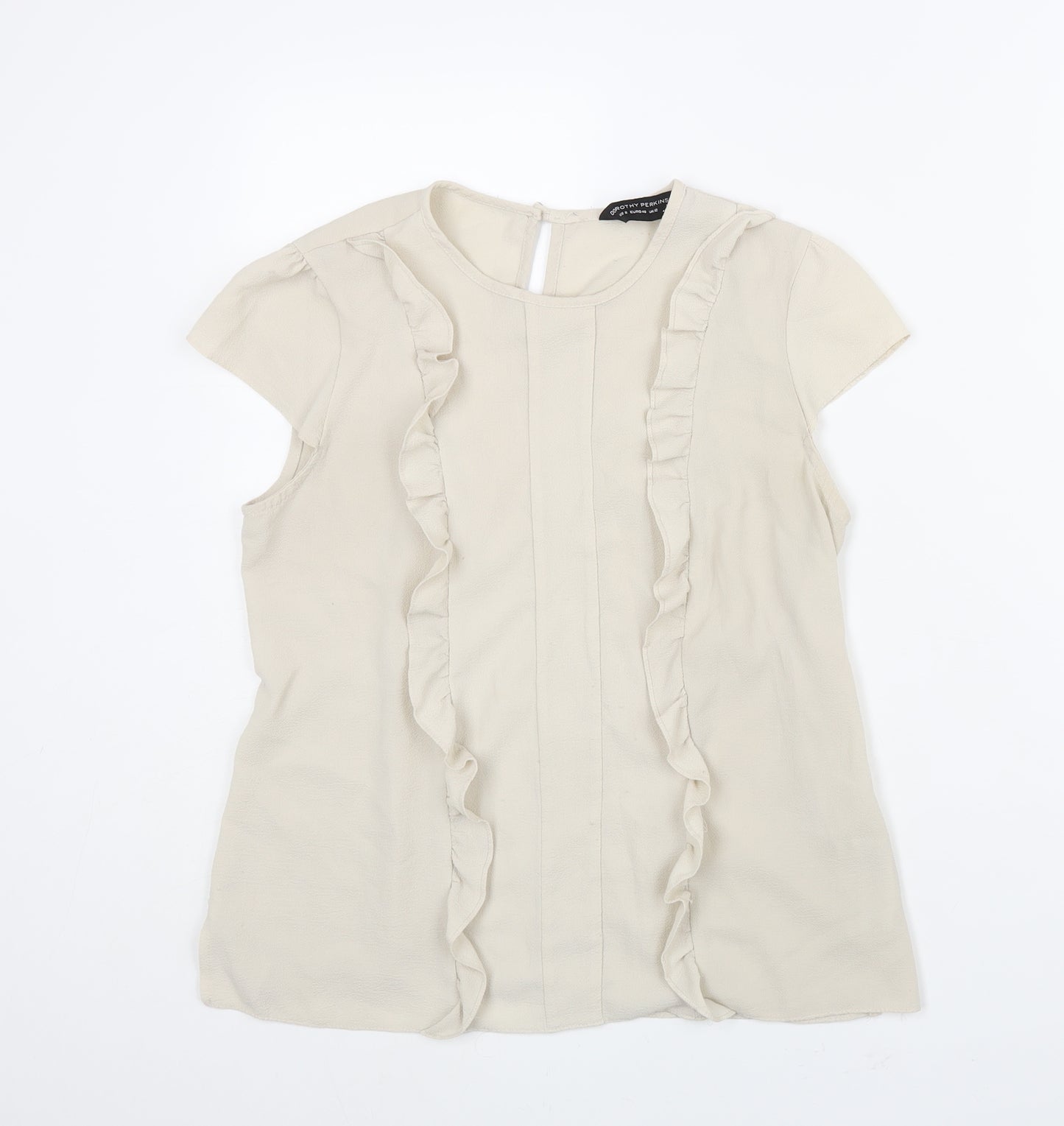 Dorothy Perkins Womens Beige Polyester Basic Blouse Size 12 Round Neck - Frill Detail